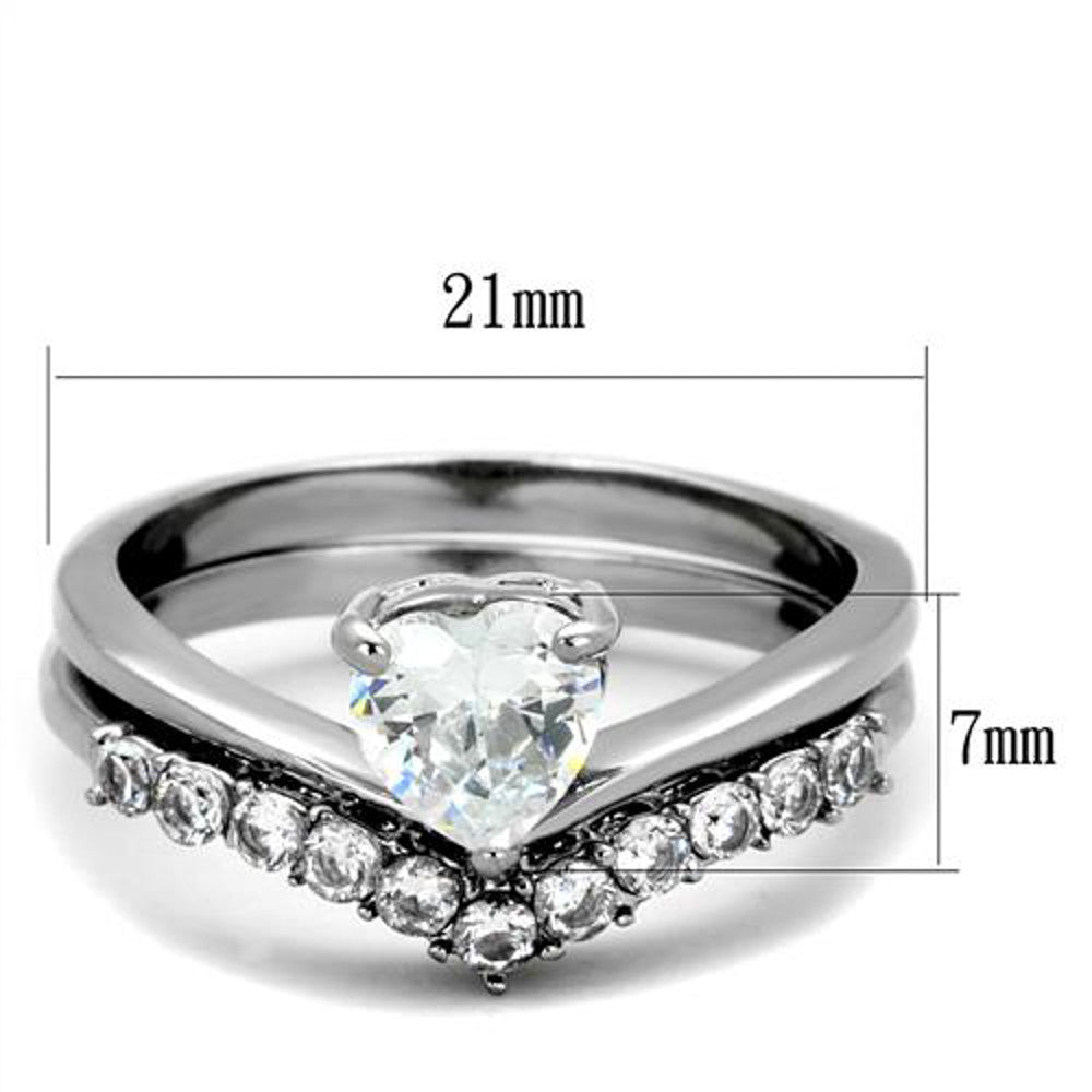 ARTK2178 Stainless Steel Wedding 1.07 Ct Heart Shape Zirconia Ring Set Women's Size 5-10